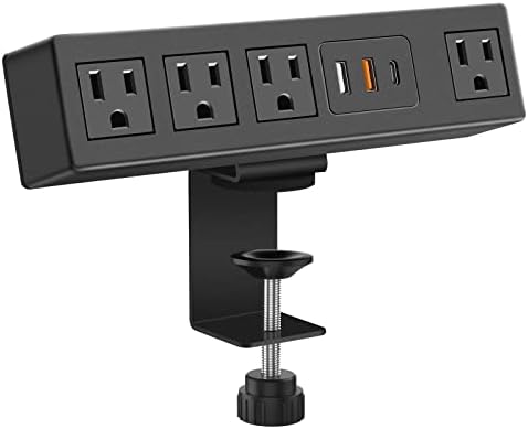 CCCEI Universal Desk Clamp Power Strip with Dual USB Ports – Advanced 1200 J Surge Protector for Desktop Mounting, Fast Charging Convenience, 6 FT Flat Plug, Ideal for Bulky Adapters, Fits 1.9 Inch Tabletops – Optimize Your Workspace Efficiency and Safety