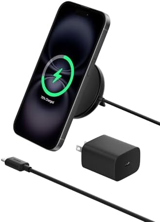 Belkin Boost Charge Pro 15 W Magnetic Wireless Charging Pad with Pop-Up Stand – Qi2-Certified Fast Charger for i Phone 16 Series, Samsung Galaxy S25, and Air Pods – Includes 20 W Power Supply – Eco-Friendly Design with 75% Recycled Materials – Optimal Charging Solution for Home and On-the-Go