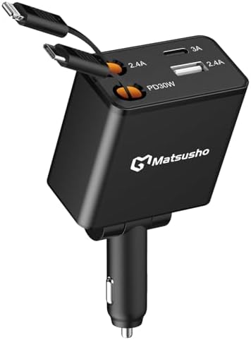 Ultimate 120 W Retractable Car Charger – 4-in-1 Super Fast Charging Solution with Dual USB Ports and 2.6 FT Tangle-Free Cable – Perfect for i Phone 16/15/14/13/12/11 Pro Max & Galaxy S24/S23 – Enhance Your Driving Experience with Reliable Power Adaptability