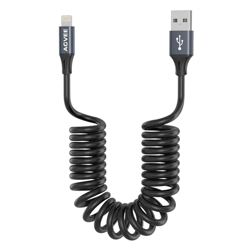 AGVEE 2 Pack 3 ft Coiled USB-C to Lightning Charging Cable – MFi Certified 30 W PD Fast Charging Cord for i Phone, i Pad, and i Pod with Tangle-Free Design in Sleek Dark Gray – Perfect for Car Use and Enhanced Device Performance