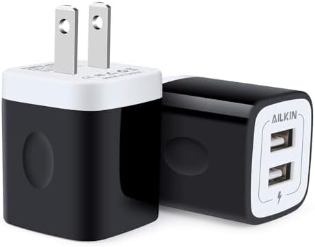 AILKIN Dual Port USB Wall Charger 2-Pack – 2.1 A Fast Charging Adapter for i Phone 15/14/13/12/11 Pro, Samsung Galaxy S23/S22/S21 – Compact Power Block with Quick Charge Technology – Universal Compatibility & Safety Features for Home and Travel