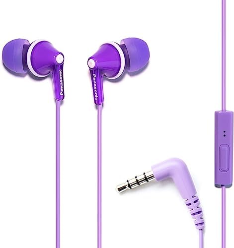 Panasonic Ergo Fit Wired Earbuds with Microphone – Superior Sound Quality with Ergonomic Comfort, Universal 3.5 mm Jack Earphones for Phones and Laptops in Stylish Metallic Purple – Custom-Fit Earpieces (S/M/L) for Optimal Audio Experience and Hands-Free Calls – RP-TCM125-VA
