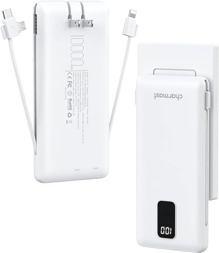 Ultimate Charmast 10,000 m Ah Portable Power Bank with Integrated Cables & Wall Plug – Fast Charging Essential for i Phone 16/15/14/13, Samsung, i Pad, and More – Unmatched Convenience for Travelers and On-the-Go Professionals
