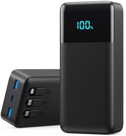High-Capacity 40800 m Ah Portable Charger with Integrated Cables – Fast PD 25 W USB-C & QC4.0 Power Bank for i Phone 15/16 and Samsung – Smart LED Indicator, 5 Outputs for Multi-Device Charging – Ultimate Travel Companion for On-the-Go Power Solutions
