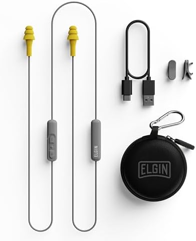 Elgin Ruckus OSHA Compliant Wireless Bluetooth Earplug Headphones – Advanced Noise Cancelling Earbuds with 25 d B Hearing Protection, 12-Hour Battery Life, and IP65 Sweatproof Design for Professionals – Superior Audio Clarity and Communication for Workplace Safety and Outdoor Adventures