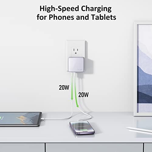 Nekmit 52 W Ultra-Compact 4-Port USB C Fast Charger – Dual 20 W Power Delivery & Dual USB Ports for Rapid Charging of i Phone 13, Galaxy, Pixel, i Pad Pro & More – Sleek Design for Home, Office & Travel Efficiency