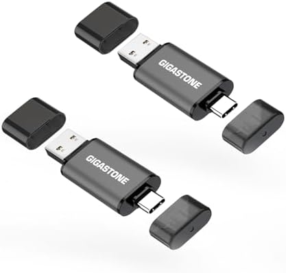 GIGASTONE 16 GB Dual Flash Drive Pack – Ultra-Fast 2-in-1 USB 3.2 Gen 1 with Type-A & Type-C Connectors for Seamless Data Transfer Across Smartphones, PCs, Macs, and More – Plug & Play Design with 100 MB/s Speed and Compact Cap for Easy Portability – Perfect for Students and Professionals