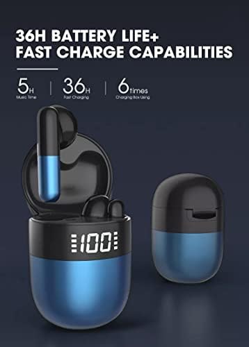 Sleek Blue Bluetooth 5.2 In-Ear Earbuds with Noise Cancelling Technology – Premium Wireless Headphones Featuring USB-C Charging Case for Superior Sound Quality & Hands-Free Communication – Perfect for Mobile Devices & Active Lifestyles