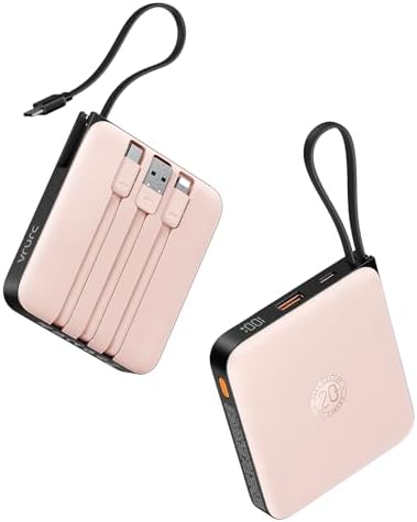 VRURC 10,000 m Ah USB C Portable Charger – Fast Charging Power Bank with Built-in Cable for i Phone 16/15/14, Galaxy S23/S22, Google Pixel & More – Lightweight Green Design for Ultimate Mobility and Reliability
