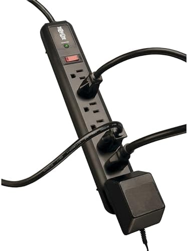 Tripp Lite 7-Outlet Surge Protector Power Strip with 6 Right Angle & 1 Transformer Outlet – 4 ft Durable Cord, Lifetime Warranty & $25 K Equipment Insurance for Enhanced Device Safety – Ideal for Home & Office Use in Light Gray Finish