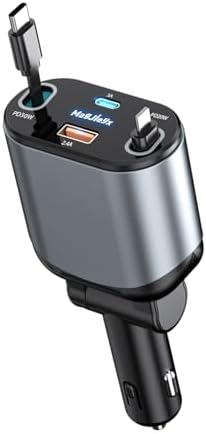 Magjieyx 62 W Retractable Car Charger: 4-in-1 Fast Charging Adapter for Ultimate On-the-Go Power – Compatible with i Phone 16/15/14/13/12 Pro Max Plus, i Pad, Air Pods, Galaxy – Quick Charge & Power Delivery Enabled for Rapid Device Charging – Tangle-Free Convenience for Commuters and Travelers