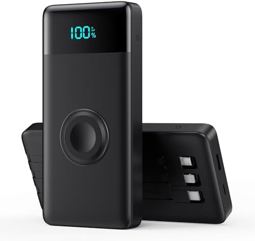 High-Capacity 10800 m Ah Portable Power Bank with Integrated Charging Cables & Wireless Apple Watch Dock – 25 W Quick Charge Solution for i Phone 16/15/14/13/12 & Android Devices – Sleek Pink Design for Effortless Travel – Enhanced Safety Features for Optimal Device Protection