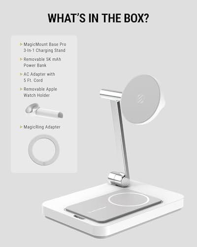 Scosche MSQFG2 N1 WT Magic Mount Travel 2-in-1 Magnetic Wireless Charging Station – Sleek Fast Charger for i Phone 12/13/14/15/16 Pro Max & Air Pods, Compact Foldable Design for Ultimate Portability and Enhanced Mag Safe Compatibility, White