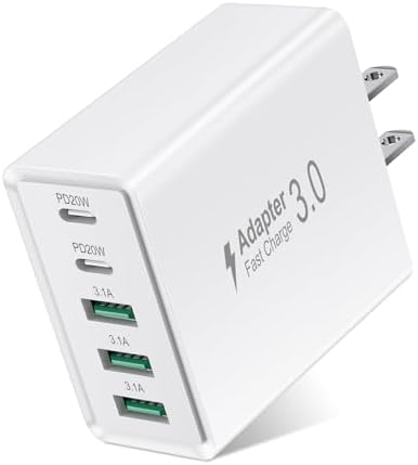 Dual Pack 5-Port USB C Wall Charger Block – 50 W Fast Charging Power Hub for i Phone 16 & i Pad – Multi-Device Charging Cube with Enhanced Safety Features for Optimal Performance and Device Versatility