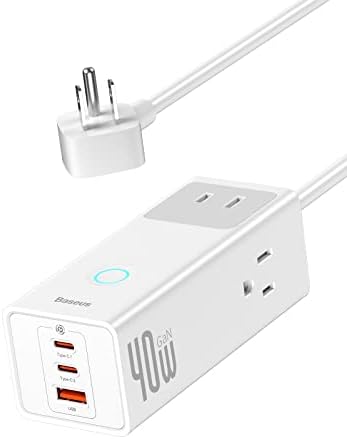 Baseus 1200 J Surge Protector Power Strip – PD 40 W USB-C Fast Charging Station with 3 AC Outlets & 3 USB Ports for Ultimate Device Compatibility in Home, Office, or Dorm Room – Safe, Efficient, and Compact Charging Solution