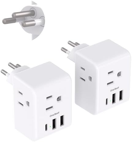 Ultimate European Travel Plug Adapter Set – Dual Pack Universal Power Converter with 3 AC Outlets and 3 USB Charging Ports (including USB-C) for Efficient Power Solutions in Italy, Spain, France, Germany, and Iceland – Essential Accessory for Global Travelers Seeking Versatile Compatibility and Rapid Charging Efficiency