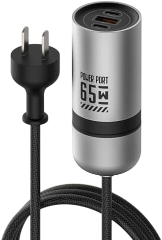 High-Speed 65 W Ga N Wall Charger with Dual USB-C & USB-A Ports – Versatile Charging Solution for i Phone, Mac Book, Samsung Galaxy & More – 5 ft Nylon Extension for Ultimate Convenience – Modern Black & Green Design for Everyday Use