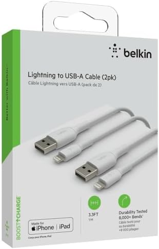 Belkin Boost Charge 9.8 ft Lightning Cable – MFi Certified Apple i Phone Charger for Fast, Convenient Charging – Durable & Tangle-Free USB to Lightning Cord in Sleek White Design – Perfect Length for Uninterrupted Use – Elevate Your Apple Device Experience