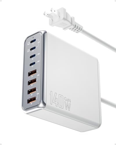 Ultimate 140 W USB-C 8-Port Fast Charging Station – Portable Ga N Power Adapter for Mac Book Pro/Air, i Phone 15/Pro, Galaxy & More – Compact Travel Charger with 65 W Laptop Support for Effortless Device Management and Efficiency