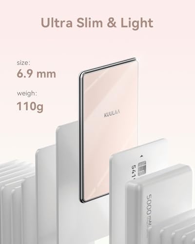 Ultra-Slim Kuulaa Mag Safe Battery Pack 5000 m Ah – Magnetic Portable Charger for i Phone 12-16 Pro Max with USB-C PD 20 W Fast Charging, Elegant Titanium Finish for On-the-Go Power Solutions