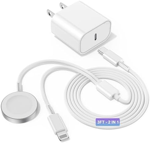Revolutionary 2-in-1 USB C Charger for Apple Watch & i Phone – 6 FT Magnetic Fast Charging Cable with USB-C Wall Adapter – Compatible with Apple Watch Series 8/7/6/SE/5/4 & i Phone 14/13/12 – Ultimate Convenience & Enhanced Durability for On-the-Go Charging Solutions