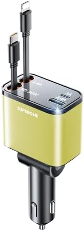 2025 SUPERONE 69 W Retractable Car Charger – Fast Charging Dual-Port Accessory for i Phone 16/15/14/13/12 & Samsung Devices, Tangle-Free Design, Ideal Gift for Men & Women, Essential Car Travel Companion