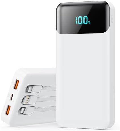 High-Capacity 40800 m Ah Portable Charger with Integrated Cables – Fast PD 25 W USB-C & QC4.0 Power Bank for i Phone 15/16 and Samsung – Smart LED Indicator, 5 Outputs for Multi-Device Charging – Ultimate Travel Companion for On-the-Go Power Solutions