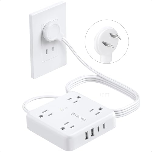 TROND 2-Prong Surge Protector Power Strip with 5 ft Extension Cord, 1440 Joules Safety Shield, Multiple AC Outlets & USB Charging Ports – Compact Wall-Mount Adapter for Streamlined Power Access and Enhanced Device Protection