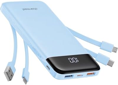 Ultra-Slim 10,000 m Ah Portable Power Bank with Built-In Charging Cables – 6 Outputs, 3 Inputs, Fast 3 A Charging for Universal Device Compatibility – Essential Travel Battery Pack for i Phone, Samsung, Google Pixel, LG, and More