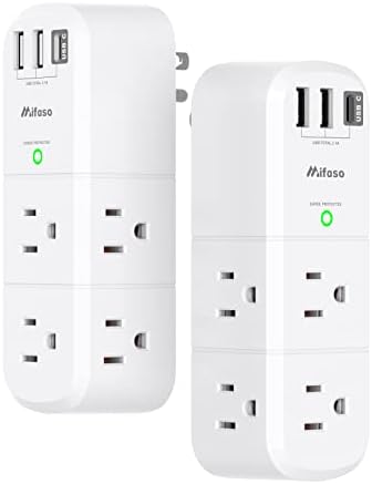 Mifaso 6-Outlet Surge Protector with 3 USB Fast Charging Ports – Rotating Plug Power Strip for Home, Travel, and Dorm Room Use – 1800 Joules of Protection with 3-Sided Swivel Design for Maximum Accessibility and Device Compatibility