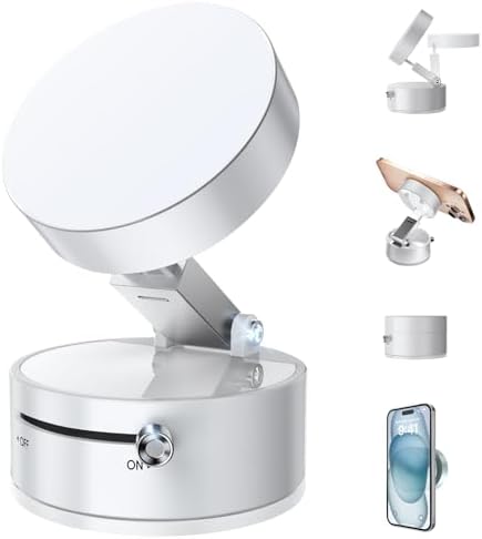 FONKEN Vacuum Suction Magnetic Phone Holder, Adjustable Vacuum Car Phone Holder Foldable Vacuum Magnetic Cell Phone Stand Suction Phone Mount for iPhone 16/15/14/13/12/Gym/Shower/Car/Mirror-White – Enhanced Compatibility and Speed
