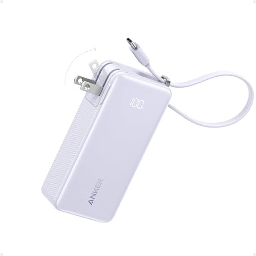 Anker Nano 3-in-1 Power Bank: 10,000 m Ah Fast Charging Portable Charger with Built-in USB-C Cable & Foldable Wall Plug for i Phone 15/16, Galaxy, and Mac Book – Ultimate Travel Charging Solution with Enhanced Compatibility and Speed