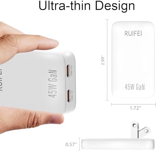 Rapid Charge 45 W Dual-Port USB-C Travel Wall Charger – Efficient, Compact Power Adapter with Power Delivery 3.0 for i Phone 16/15, i Pad Air, Galaxy S24/S23 – Ultimate Solution for Quick Dual Device Charging on the Go