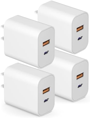 Compact 20 W USB C Wall Charger Set – Fast Charging 4-Pack in Stylish Purple for i Phone 16, Samsung, and Android Devices – Ultimate Portability and Efficiency for On-the-Go Power Needs