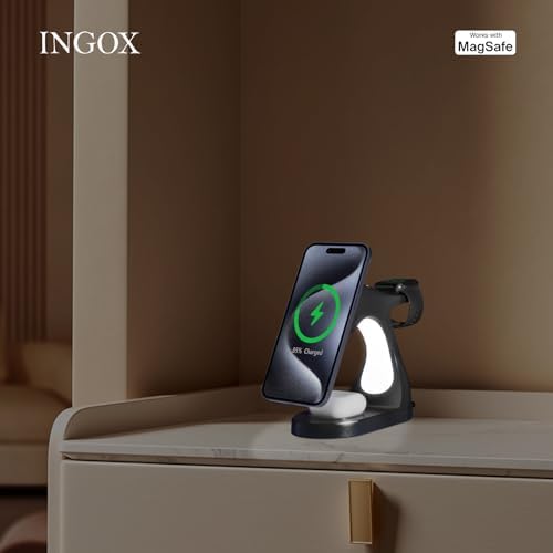 Revitalize Your Charging Routine with the 4-in-1 Magnetic Wireless Charging Station – Fast Charge Dock for i Phone 16/15/14/13/12 Pro/Max/Plus/Mini, Air Pods Pro/3/2, and Apple Watch Series 9/8/7/6/SE/5/4/3 in Elegant Black Dolphin Finish – Space-Saving Multi-Device Charger with 20 W Power Output and Safety Features for Effortless Use