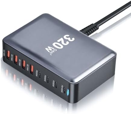 SITONG 320 W Ga N III Ultra-Compact Multi-Port USB-C Charging Hub – High-Efficiency 8-Port Power Adapter for Mac Book Pro, i Phone 15/14/13/12/11 & Galaxy S24/S23 – Experience Lightning-Fast 100 W Quick Charge Technology for Efficient On-the-Go Power Solutions – Perfect for Tech Professionals & Frequent Travelers – Unleash Versatile Charging with Sleek, Durable Design