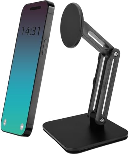 Magnetic Phone Stand for Desk, Heightened Adjustable Foldable, Compatible with iPhone 16/15/14/13/12 All Series/Mag-Safe Case (Silver) – Enhanced Compatibility and Speed