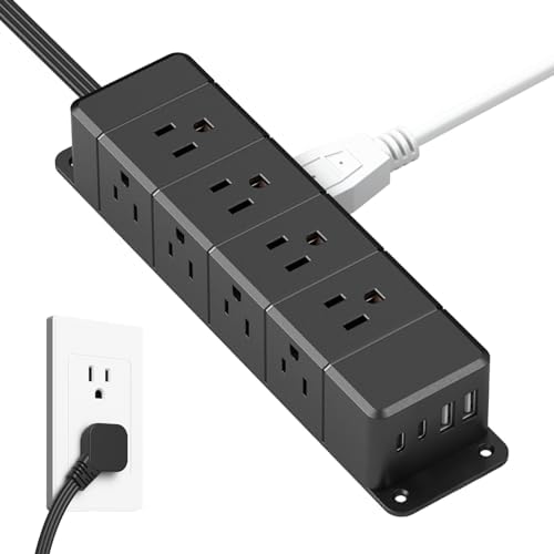 Ultimate 40 W Fast Charging Under Desk Power Strip – 12 Outlet Mountable Surge Protector with 4 USB Ports, 1200 Joules Protection, 6 FT Flat Extension Cord for Streamlined Workspace Efficiency and Clutter Reduction
