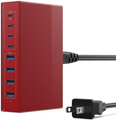 Revolutionize Your Charging Experience: 200 W Ga N III USB C Travel Charger Hub – 8-in-1 Multi-Device Fast Charging Station for Mac Book Pro, Dell XPS, i Phone 16/15/14 & Galaxy S24 – Compact, Lightweight Design with PD 65 W Power Delivery & Enhanced Compatibility – Stylish Purple Finish for Tech Enthusiasts