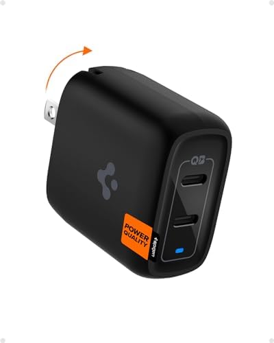Spigen 40 W Dual USB-C Wall Charger with Ga N Technology – Fast Charging for i Phone 15 Pro Max, Mac Book Air & Galaxy Z Flip 5 | Compact, Foldable Design for On-the-Go Convenience | Dual 30 W Output for Simultaneous Device Charging | Optimal Efficiency & Durability for Modern Tech Users