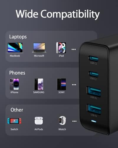Ultimate 100 W Ga N USB-C Charger with 4 Ports – Fast Charging Block for Mac Book Pro/Air, i Phone 15/14/13/Pro Max, Samsung Galaxy – Compact & Foldable Design for On-the-Go Power Solutions