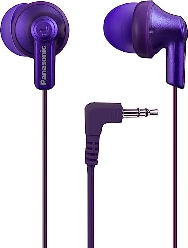 Panasonic Ergo Fit Wired Earbuds with Microphone – Superior Sound Quality with Ergonomic Comfort, Universal 3.5 mm Jack Earphones for Phones and Laptops in Stylish Metallic Purple – Custom-Fit Earpieces (S/M/L) for Optimal Audio Experience and Hands-Free Calls – RP-TCM125-VA