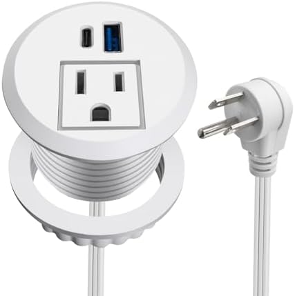 Transform Your Workspace with the 20 W USB-C Fast Charge Recessed Power Grommet – 2-Inch Flush Mount Desk Outlet Featuring 6.5 FT Extension Cord for Effortless Connectivity in Home, Office, School, or Hotel – Ultimate Space-Saving Power Solution with Enhanced Device Compatibility