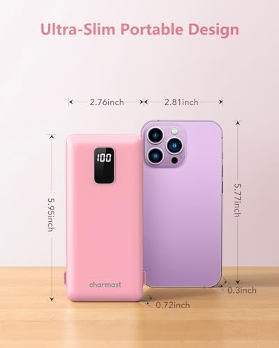 Ultimate Charmast 10,000 m Ah Portable Power Bank with Integrated Cables & Wall Plug – Fast Charging Essential for i Phone 16/15/14/13, Samsung, i Pad, and More – Unmatched Convenience for Travelers and On-the-Go Professionals