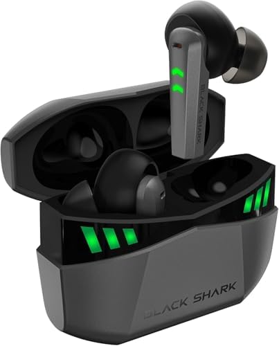 Elevate Your Gaming Experience with Black Shark Wireless Gaming Earbuds – Hi-Fi Stereo Sound, IPX5 Waterproof Design, Noise-Cancelling Microphone, and Quick Charging Case for Ultimate Convenience and Performance on i Phone & Android Devices