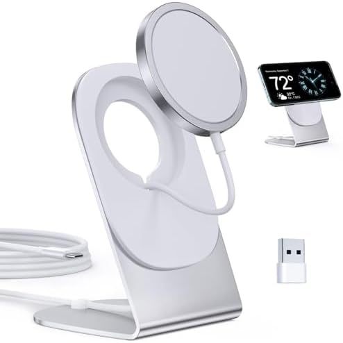 Magnetic Wireless Charger for i Phone 15/14/13/12 Series – Versatile Mag Safe Charging Stand with Dual Ports & 5 ft Cable for i Phone and Air Pods 2/3/Pro (Adapter Not Included) – Enhanced Speed & Seamless Compatibility for Effortless Power Solutions