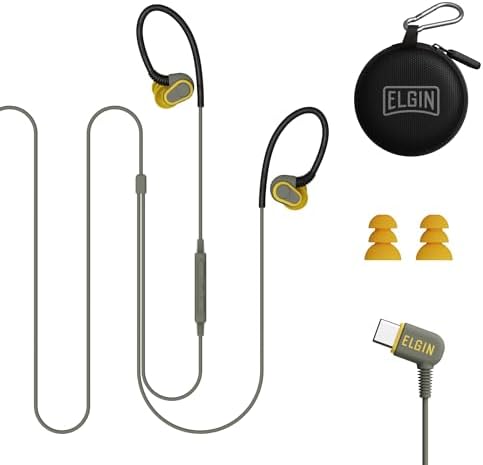 Elgin Rumble Industrial Earplug Headphones – OSHA Compliant Noise-Isolating In-Ear Earbuds with 27 d B NRR, Waterproof IP67 Rating, Integrated Mic for Hands-Free Calls, 3.5 mm Jack for Universal Device Compatibility – Premium Hearing Protection for Noisy Work Environments