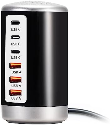 Power Up in Style: Universal 6-Port USB Charging Hub with Smart Identification Technology for i Phone, i Pad, and More – Compact, Fast Charging Station in Elegant Purple Finish for Home and Office Use