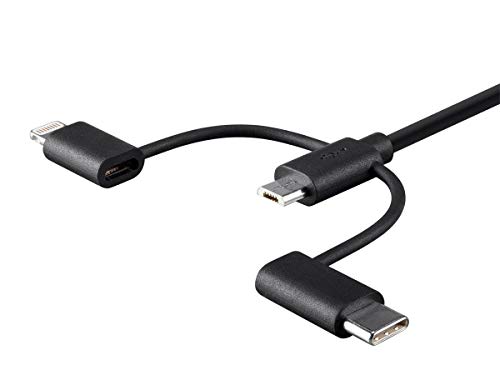 Monoprice 3-in-1 USB Multiport Charging Cable – 3 ft White – Versatile USB Micro-B, USB-C & Lightning Compatibility for Fast Charging and Data Transfer – Essential Tech Accessory for Home, Office, and Travel