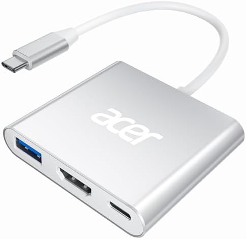 Acer USB-C to HDMI Multiport Hub – Ultimate 4 K HDMI Converter with 100 W Power Delivery & USB-A 3.0 for Mac Book Pro, i Pad, Nintendo Switch, and More – Premium Silver Design for Enhanced Connectivity and Versatile Use